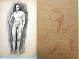 le dessin d'une femme debout à côté du dessin d'un homme