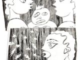 dessin représentant un groupe de personnes dont les visages sont dessinés sur une feuille de papier