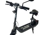 an electric scooter with a helmet on top of it