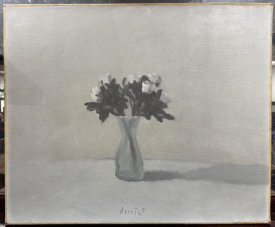 a painting of flowers in a vase on a table