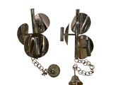 two wall lights that are attached to a chain