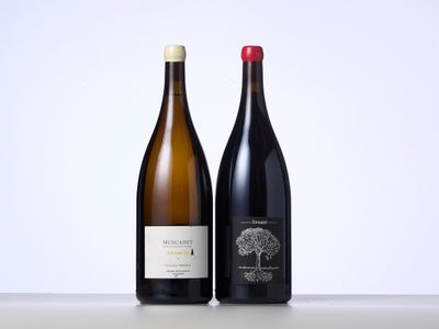 deux bouteilles de vin posées l'une à côté de l'autre sur une table