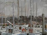 many boats that are docked in the water