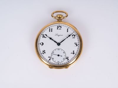 LONGINES. Montre de poche en or. Cadran blanc émaillé à chiffres arabe - Photo 1