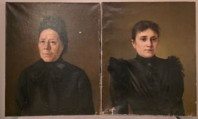 deux portraits d'une femme et d'un homme vêtus de noir