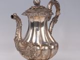 silver plated coffee pot with peacock handle
