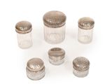 six silverplated salt and pepper shakers