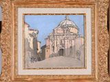 an image of a painting of a building with a dome on top