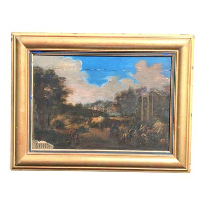 ECOLE FRANCAISE du XVIIIème Personnages dans un paysage