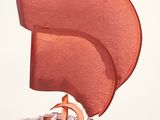 une image représentant un tableau sur lequel figure un grand objet rouge sur un fond blanc
