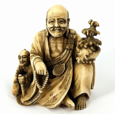 an image of a statue of a man with a dog and a cat