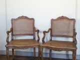 pair of antique french cane back chairs with cane backs
