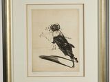 an image of a black and white drawing of a bird on a branch