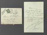 an old envelope with a stamp on the front and a stamp on the back of the envelope