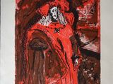 tableau représentant une femme vêtue d'une robe rouge, assise sur une chaise