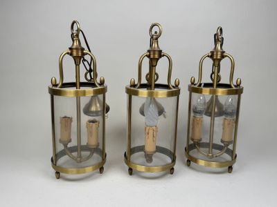 pair of antique brass and glass lanterns