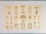 a picture of a drawing of a building with different architectural details