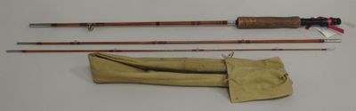 an image of a pair of fishing rods and a bag on a table