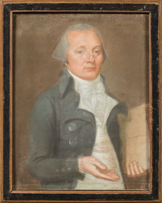 an old painting of a man holding a book in his hands