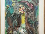 painting of a painting of a plant and a bird on a table