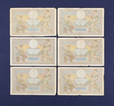un lot de six anciens billets de banque français représentant une femme