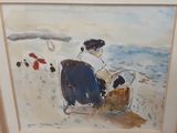 un tableau représentant une femme assise sur la plage