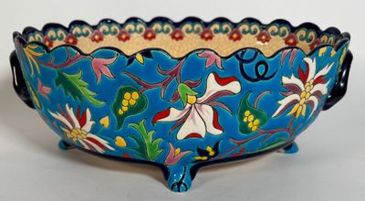 an image of a blue bowl with a floral design on it
