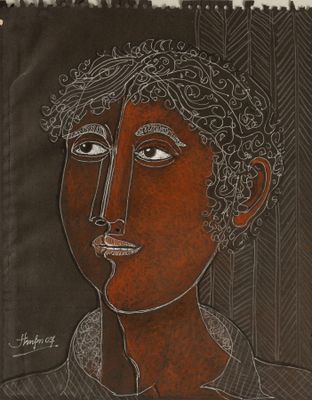 une image représentant le dessin d'un homme aux cheveux bouclés