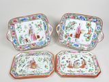 trois plats et plateaux en porcelaine chinoise ornés de personnages