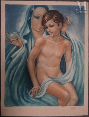une image d'un tableau représentant une femme tenant un enfant dans ses bras