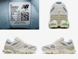 trois images différentes d'une paire de baskets sur lesquelles figure une étiquette de prix