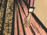 a drawing of a woman in a long pink dress