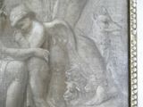 a picture of a painting of a woman sitting on a bench