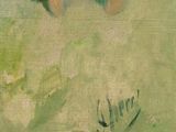an oil painting of two children playing in the grass with a frisbee
