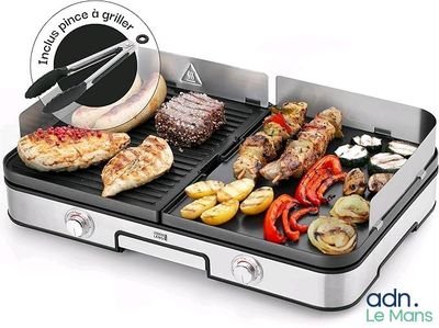 une image représentant un barbecue sur lequel sont disposés différents types d'aliments