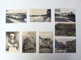 several old black and white photographs of a woman sitting on a chair