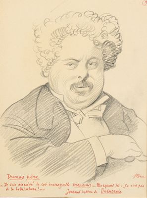 un vieux dessin représentant un homme aux cheveux bouclés portant un nœud papillon
