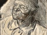 dessin représentant un vieil homme portant un chapeau et une chemise