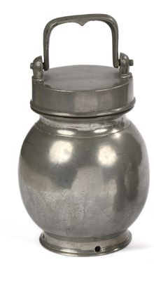 a metal container with a handle on a white background