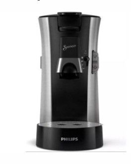 une cafetière noire et argentée sur fond blanc