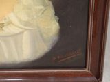 painting of a woman in a white dress with a gold necklace