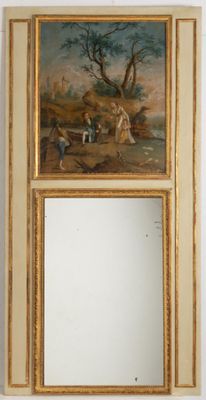 Important miroir de trumeau en bois mouluré et sculpté, laqu…