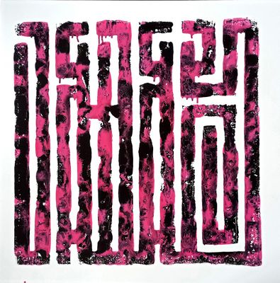 a picture of a pink and black type of art on a white background