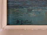a picture of a painting of a mountain range in the background