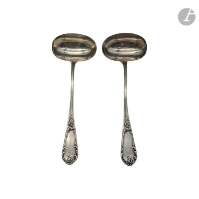 une paire de cuillères anciennes en métal argenté sur fond blanc