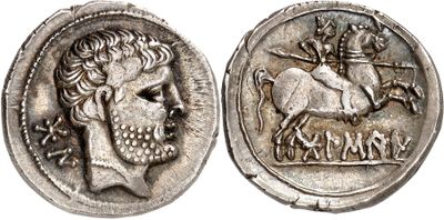 a close up of a coin with a horse on it