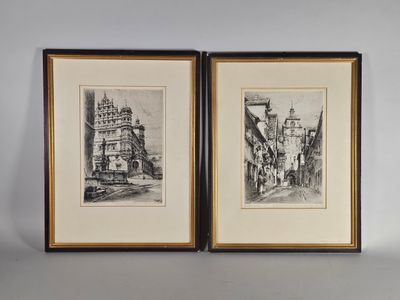 Paul GEISSLER (1881-1965). Rothenburg 1919, 1920 . Paire d'eaux fortes