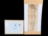 deux dessins encadrés représentant un homme debout à côté du portrait d'une femme