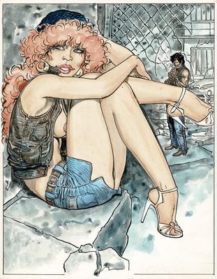 dessin représentant une femme assise par terre, les jambes croisées