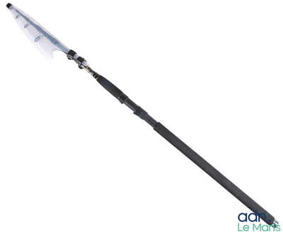 a black and white photo of a fishing pole with a fish on it